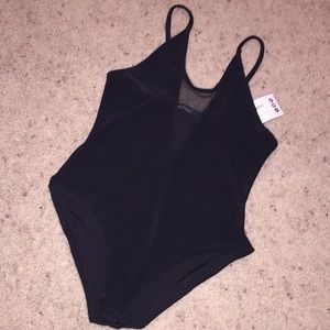 Black Boohoo bodysuit with mesh detail